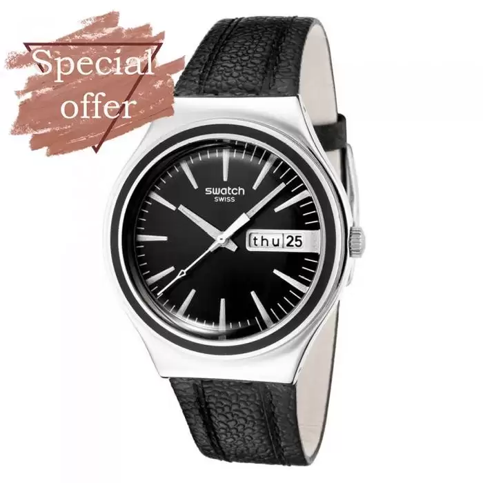 SKU-8259 / SWATCH Irony Charcoal Suit Black Leather Strap