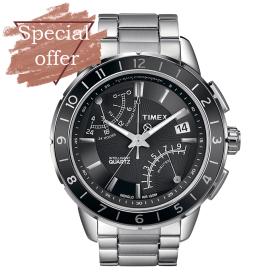 Ρολόι Ανδρικό TIMEX Fly-back με Ασημί Μπρασελέ από Ανοξείδωτο Ατσάλι | T2N498 SKU-8656
