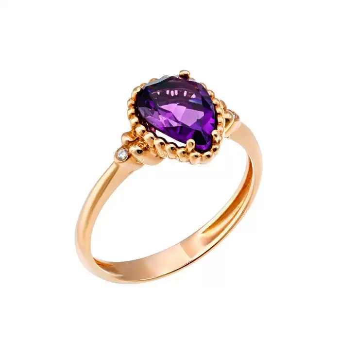 SKU-9276 / Δαχτυλίδι Ροζ Χρυσός Κ14 με Αμέθυστο & Διαμάντια 

