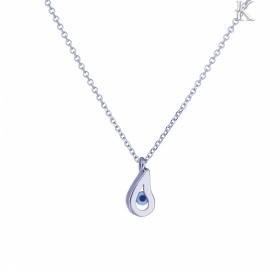 Κολιέ Ματάκι Λευκόχρυσος Κ14 Διπλής Όψεως με Ζιργκόν & Φίλντισι SKU-9065