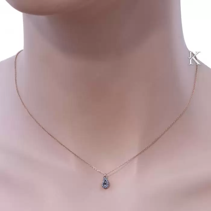 Κολιέ Ματάκι Ροζ Χρυσός Κ14 Διπλής Όψεως με Ζιργκόν & Φίλντισι SKU-9060