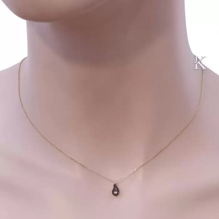 Κολιέ Ματάκι Χρυσός Κ14 Διπλής Όψεως με Ζιργκόν & Φίλντισι Διπλής Όψεως SKU-9066