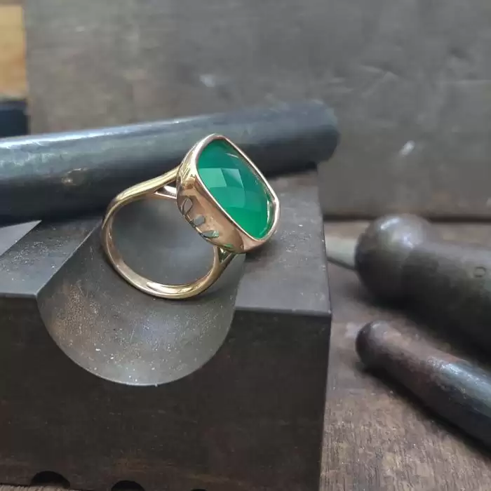 SKU-10824 / Δαχτυλίδι Ροζ Χρυσός Κ14 με Green Agate