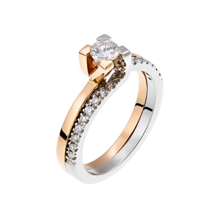 SKU-10402 / Μονόπετρο Δαχτυλίδι FaCad'oro Λευκόχρυσος & Ροζ Χρυσός Κ18 με Διαμάντια
 