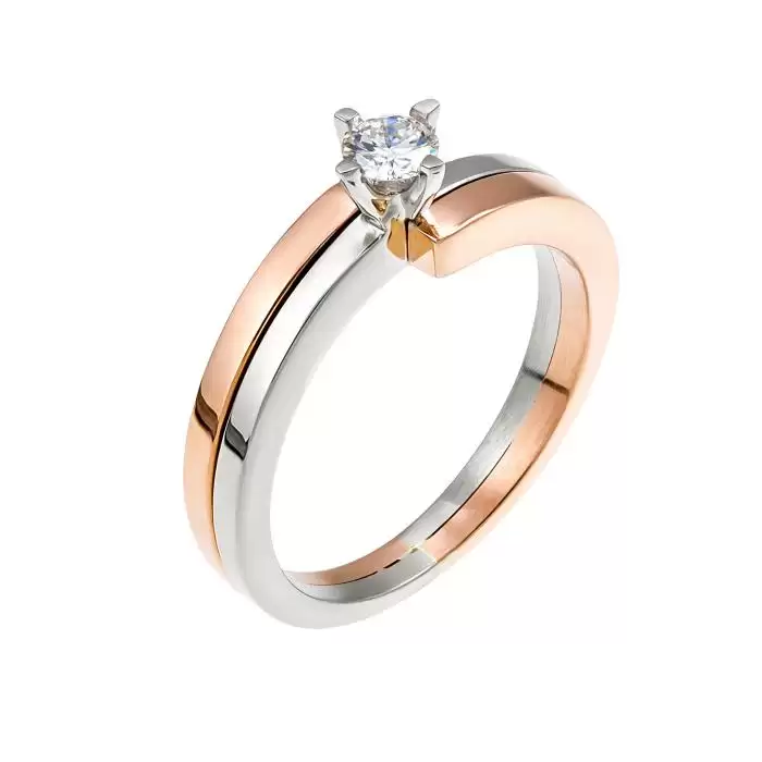 SKU-10404 / Μονόπετρο Δαχτυλίδι Λευκόχρυσος & Ροζ Χρυσός Κ18 με Διαμάντι

