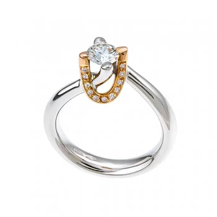 SKU-10401 / Μονόπετρο Δαχτυλίδι Λευκόχρυσος & Ροζ Χρυσός Κ18 με Διαμάντια
 
