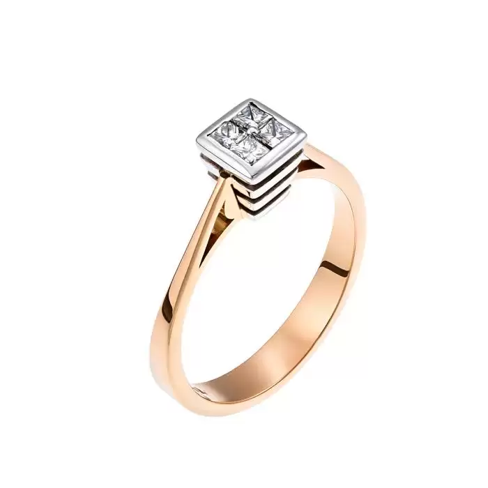 SKU-10403 / Μονόπετρο Δαχτυλίδι Λευκόχρυσος & Ροζ Χρυσός Κ18 με Διαμάντια