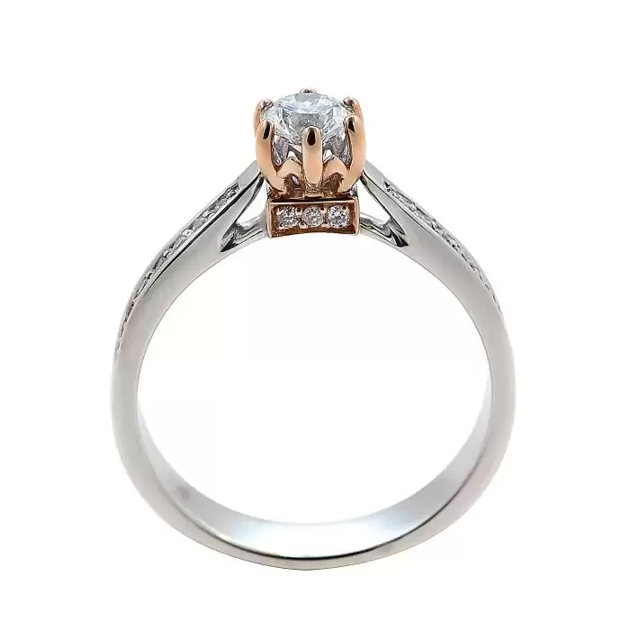 SKU-10405 / Μονόπετρο Δαχτυλίδι Λευκόχρυσος & Ροζ Χρυσός Κ18 με Διαμάντια
