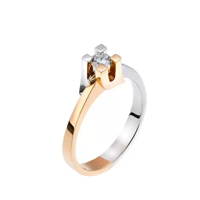 SKU-10406 / Μονόπετρο Δαχτυλίδι Λευκόχρυσος & Ροζ Χρυσός Κ18 με Διαμάντια
 