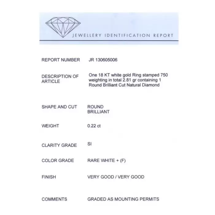 SKU-10504 / Μονόπετρο Δαχτυλίδι Λευκόχρυσος Κ18 με Διαμάντι
