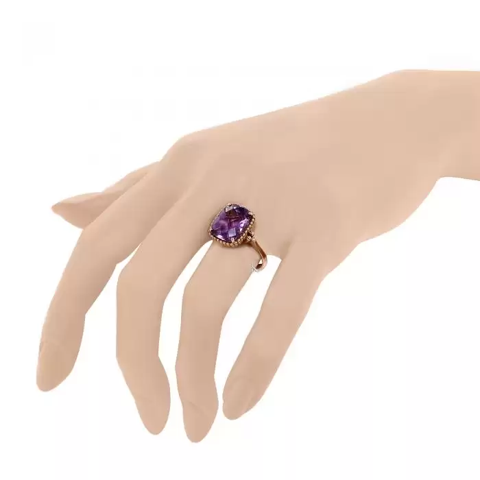 SKU-11756 / Δαχτυλίδι Ροζ Χρυσός Κ14 με Αμέθυστο & Διαμάντια 

