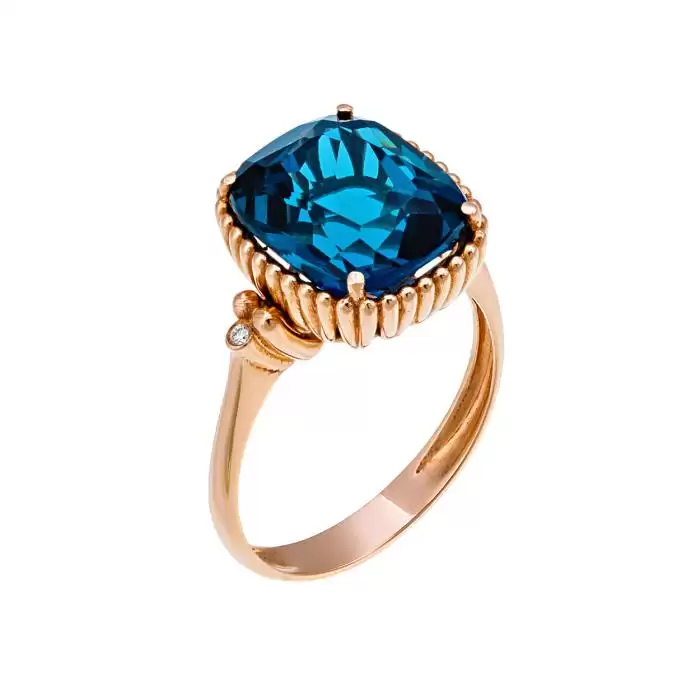 SKU-11751 / Δαχτυλίδι Ροζ Χρυσός Κ14 με London Blue Topaz & Διαμάντια 