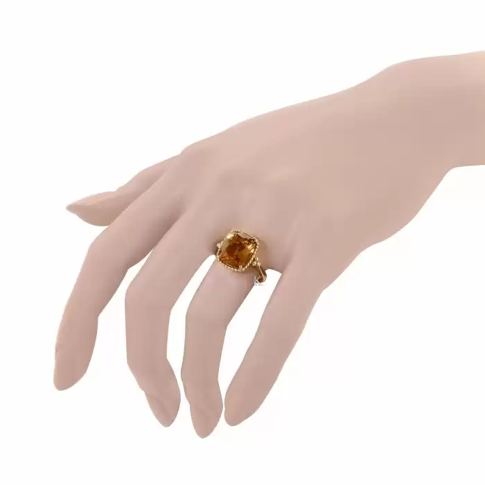 SKU-11754 / Δαχτυλίδι Χρυσός Κ14 με Citrine & Διαμάντια 
 