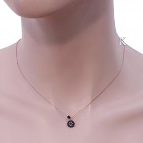 Κολιέ Ματάκι Ροζ Χρυσός Κ9 με Ζιργκόν & Μαύρο Όνυχα SKU-11892