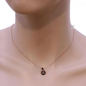 Κολιέ Ματάκι Ροζ Χρυσός Κ9 με Ζιργκόν & Μαύρο Όνυχα SKU-11893