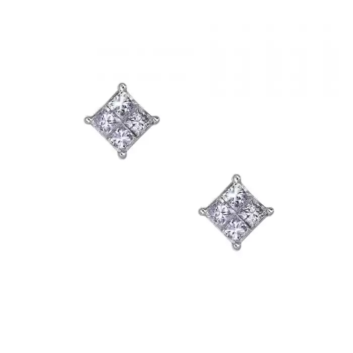 SKU-12891 / Σκουλαρίκια Λευκόχρυσος Κ18 με Διαμάντια
 