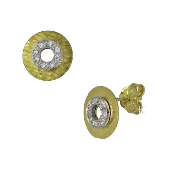 Σκουλαρίκια Χρυσός & Λευκόχρυσος Κ14 με Ζιργκόν