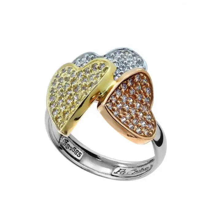 SKU-13470 / Δαχτυλίδι FaCad’oro Λευκόχρυσος,Χρυσός & Ροζ Χρυσός Κ14 με Ζιργκόν