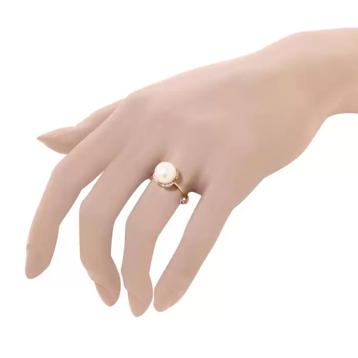 SKU-13393 / Δαχτυλίδι Ροζ Χρυσός Κ14 με Μαργαριτάρι & Ζιργκόν