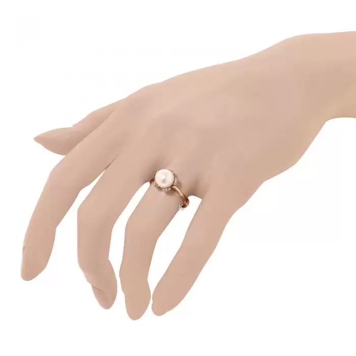 SKU-13558 / Δαχτυλίδι Ροζ Χρυσός Κ14 με Μαργαριτάρι & Ζιργκόν