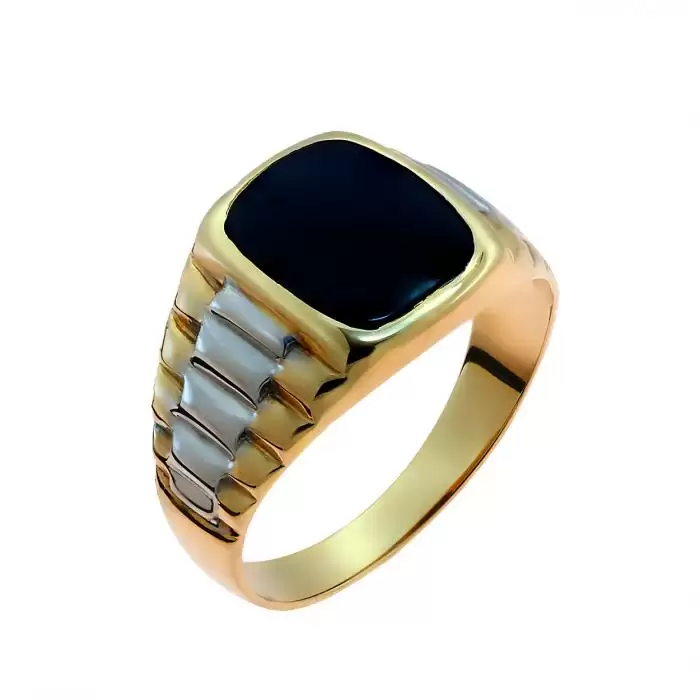 SKU-13583 / Δαχτυλίδι Χρυσός & Λευκόχρυσος Κ14 με Μαύρο Όνυχα