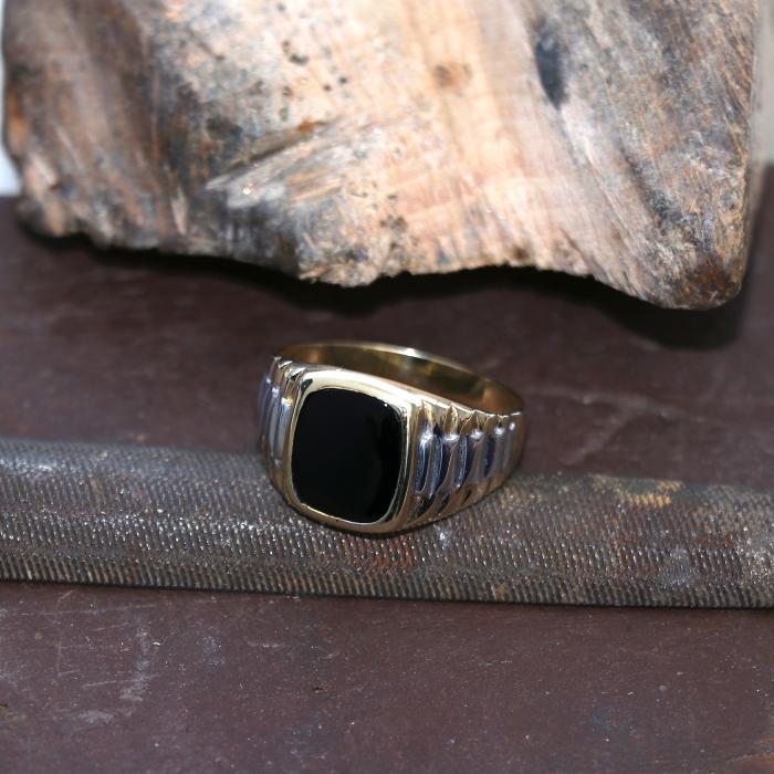 Δαχτυλίδι Χρυσός & Λευκόχρυσος Κ14 με Μαύρο Όνυχα
