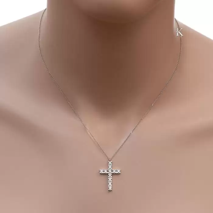 Σταυρός με Αλυσίδα Λευκόχρυσος Κ18 με Διαμάντια SKU-14850