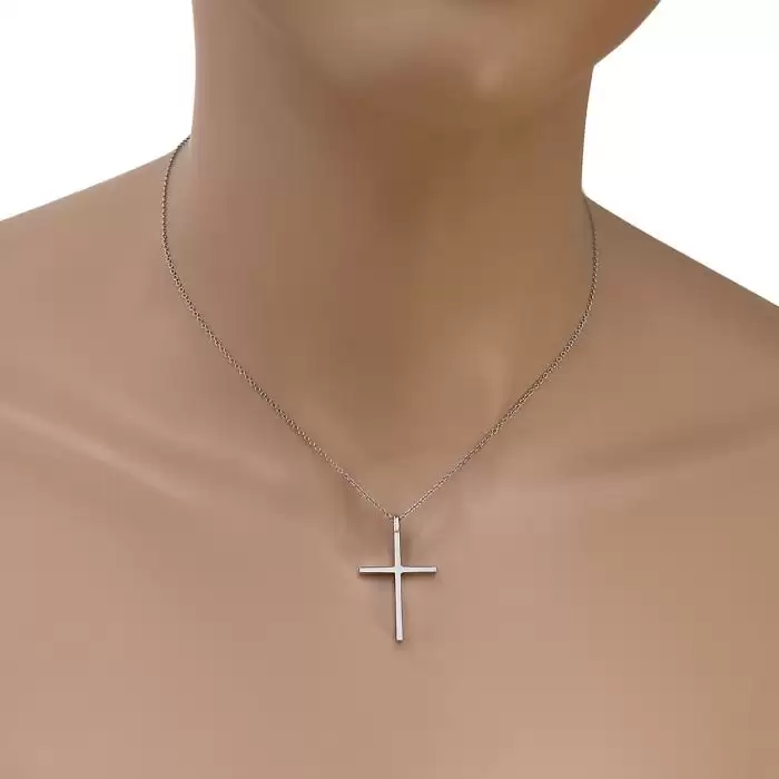 Σταυρός με Αλυσίδα Λευκόχρυσος Κ14 με Λουστρέ Φινίρισμα SKU-14603
