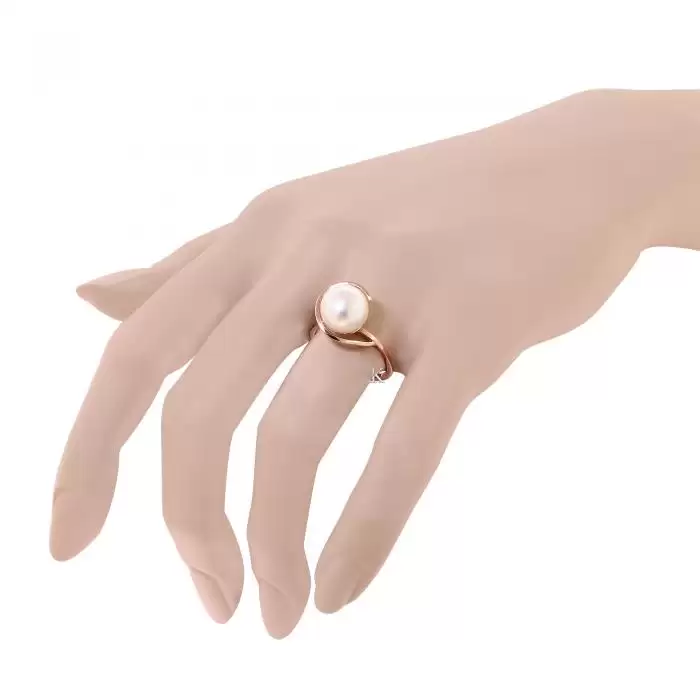 SKU-16823 / Δαχτυλίδι Ροζ Χρυσός Κ14 με Μαργαριτάρι