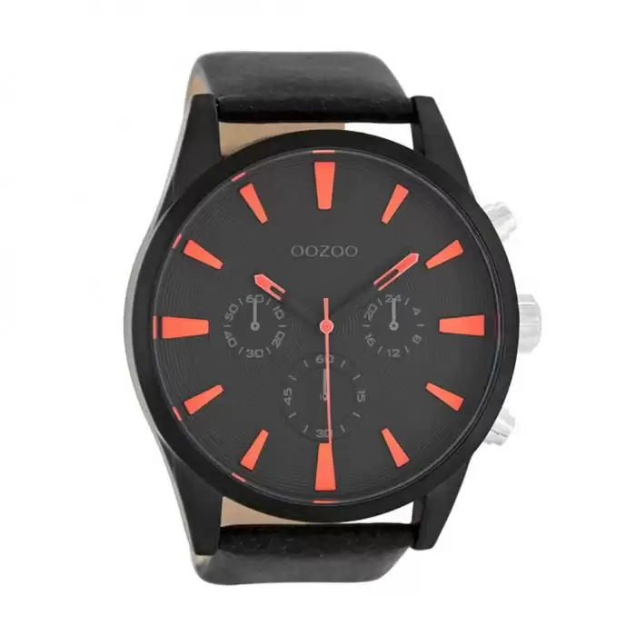 SKU-16095 / OOZOO Timepieces Black Leather Strap