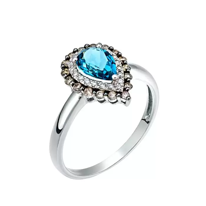 SKU-17755 / Δαχτυλίδι Λευκόχρυσος Κ18 με London Blue Topaz & Διαμάντια 
