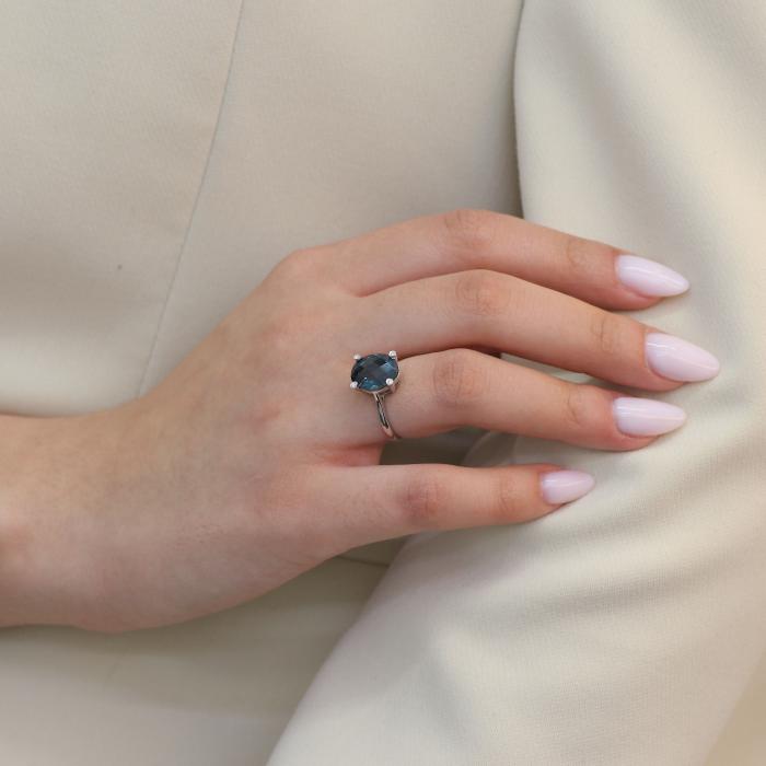 Δαχτυλίδι Λευκόχρυσος Κ18 με London Blue Topaz & Διαμάντια SKU-17781