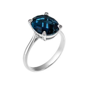 Δαχτυλίδι Λευκόχρυσος Κ18 με London Blue Topaz & Διαμάντια SKU-17781