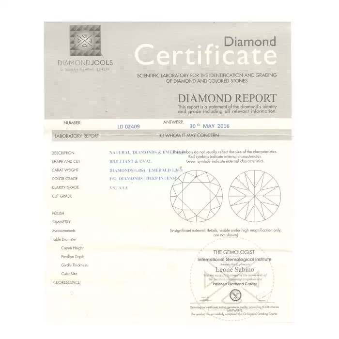 SKU-17759 / Δαχτυλίδι Λευκόχρυσος Κ18 με Σμαράγδι & Διαμάντια
