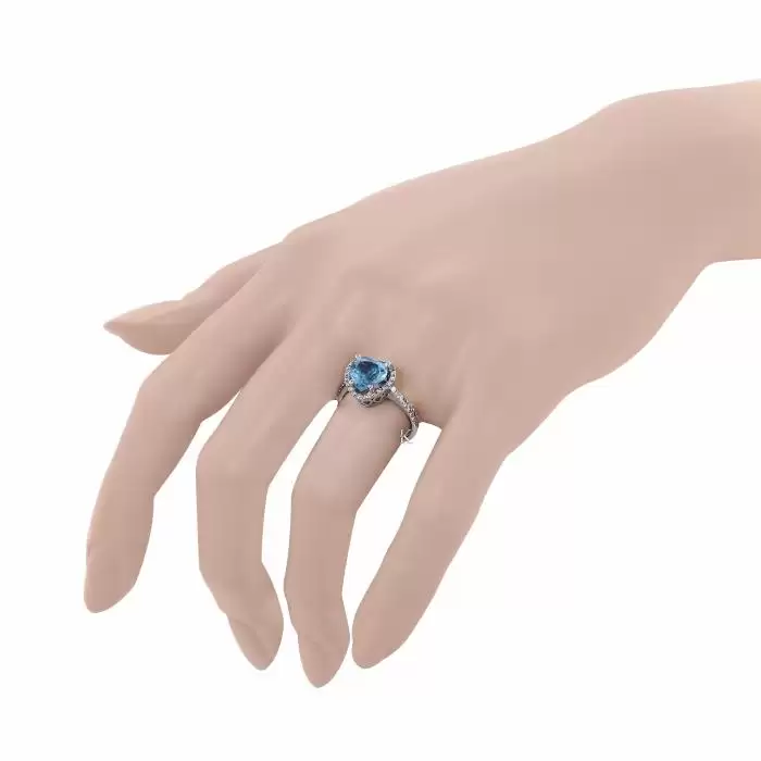 SKU-17756 / Δαχτυλίδι Λευκόχρυσος Κ18 με Swiss Blue Topaz & Διαμάντια 
