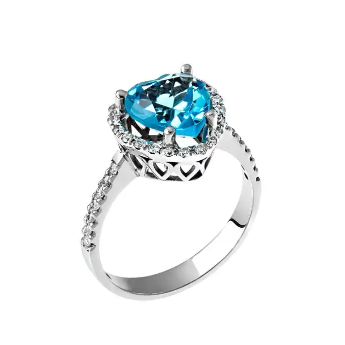 SKU-17756 / Δαχτυλίδι Λευκόχρυσος Κ18 με Swiss Blue Topaz & Διαμάντια 
