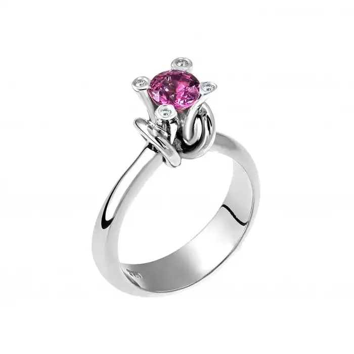 SKU-17762 / Δαχτυλίδι Λευκόχρυσος Κ18 με Ροζ Ζαφείρι & Διαμάντια 

 