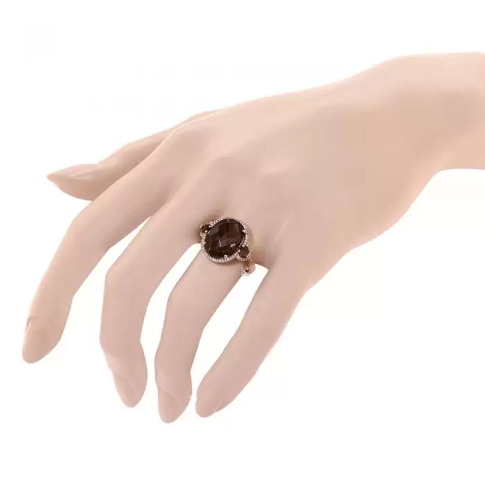 SKU-17778 / Δαχτυλίδι Ροζ Χρυσός Κ18 με Smoke Quartz & Διαμάντια