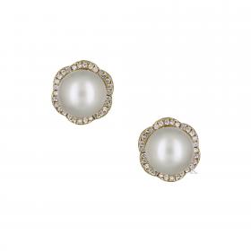 Σκουλαρίκια Χρυσός Κ14 με Ζιργκόν & Μαργαριτάρι SKU-17648