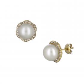 Σκουλαρίκια Χρυσός Κ14 με Ζιργκόν & Μαργαριτάρι SKU-17648
