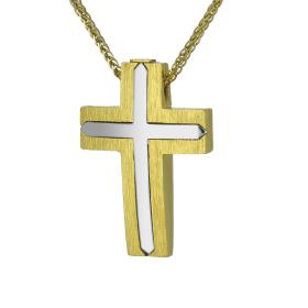 Σταυρός Ανδρικός Διπλής Όψεως Χρυσός & Λευκόχρυσος Κ14 SKU-17620