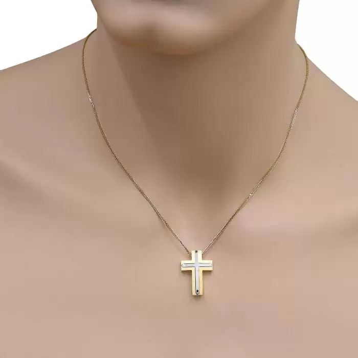 Σταυρός Ανδρικός Διπλής Όψεως Χρυσός & Λευκόχρυσος Κ14 SKU-17620