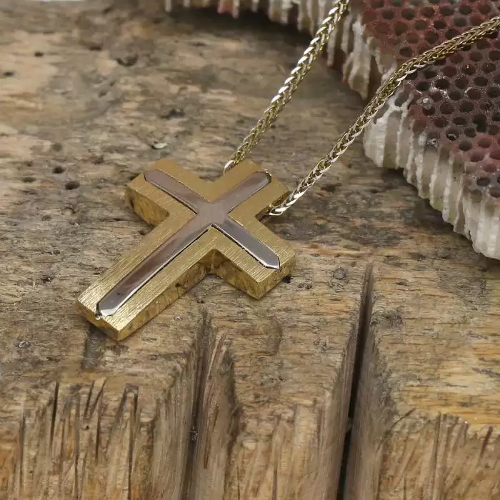 Σταυρός Ανδρικός Διπλής Όψεως Χρυσός & Λευκόχρυσος Κ14 SKU-17620