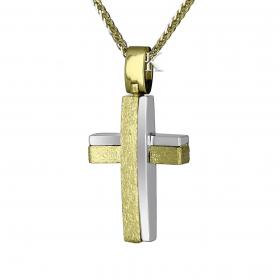 Σταυρός Ανδρικός Χρυσός & Λευκόχρυσος Κ14 Διπλής Όψεως SKU-17296