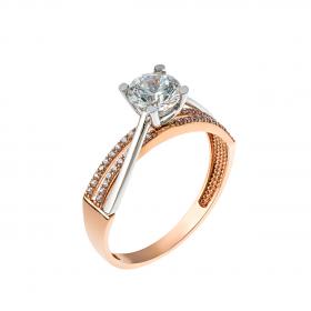 Δαχτυλίδι Μονόπετρο Ροζ Χρυσός & Λευκόχρυσος Κ14 με Ζιργκόν