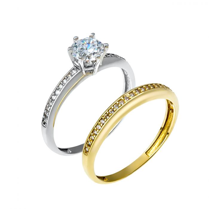 Δαχτυλίδι Μονόπετρο Χρυσός & Λευκόχρυσος Κ14 με Ζιργκόν