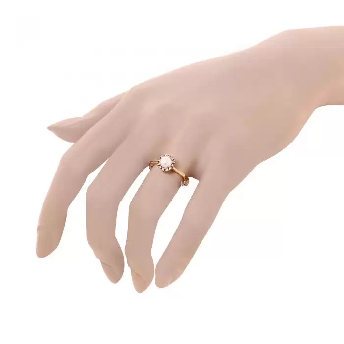 SKU-18634 / Δαχτυλίδι Ροζ Χρυσός Κ14 με Μαργαριτάρι & Ζιργκόν
 