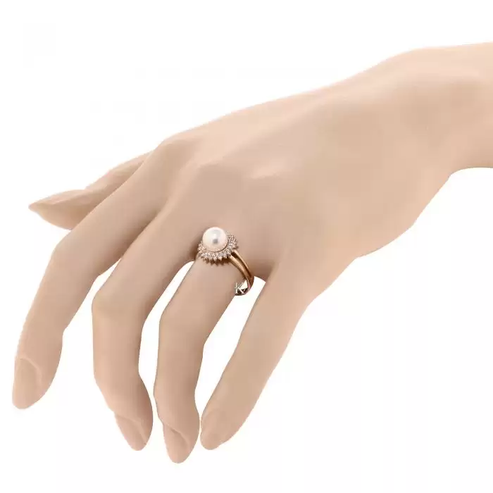 SKU-18780 / Δαχτυλίδι Ροζ Χρυσός Κ14 με Μαργαριτάρι & Ζιργκόν
 