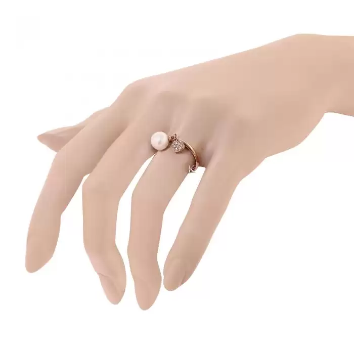 SKU-18786 / Δαχτυλίδι Ροζ Χρυσός Κ14 με Μαργαριτάρι & Ζιργκόν
