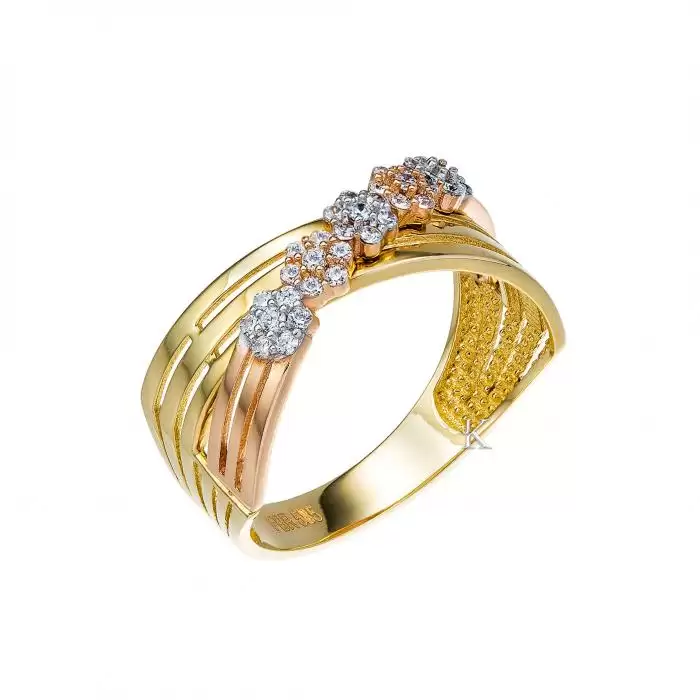 SKU-18778 / Δαχτυλίδι Χρυσός, Λευκόχρυσος & Ροζ Χρυσός Κ14 με Ζιργκόν 